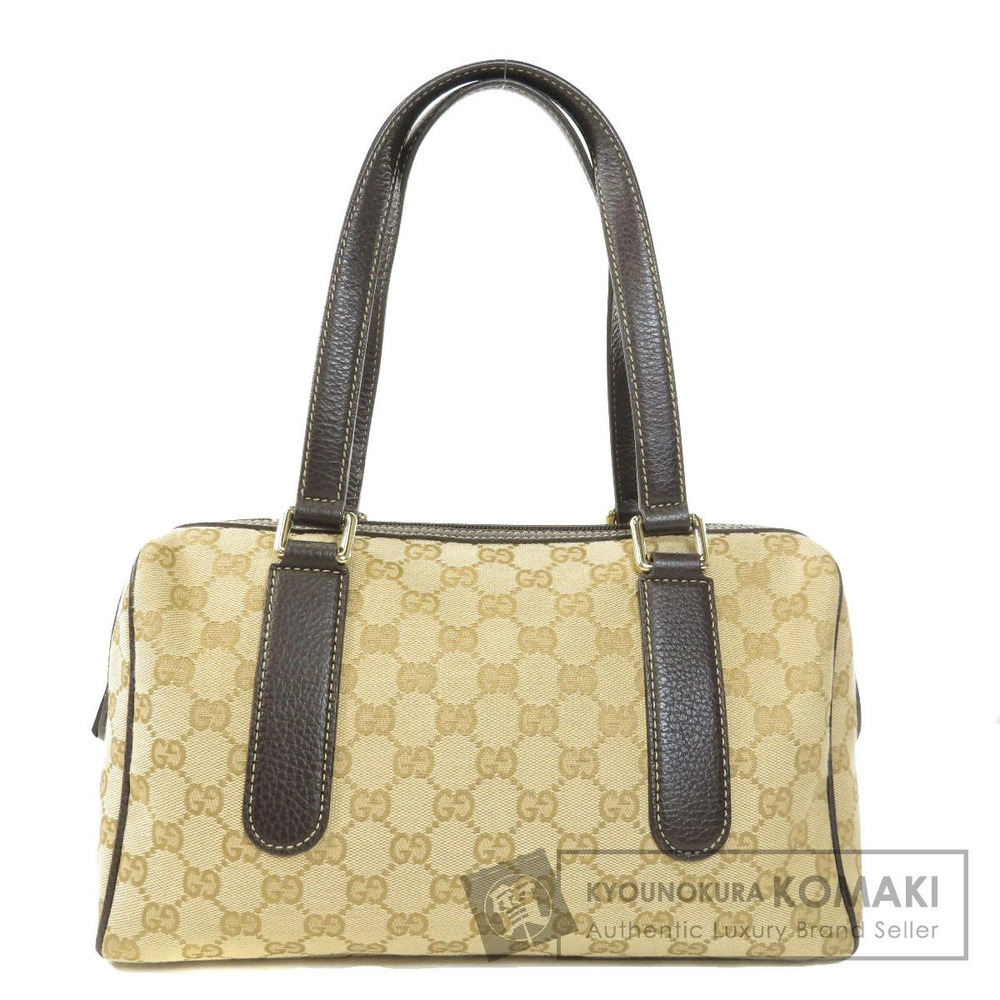 Gucci Boston bag brown leather beige GG canvas